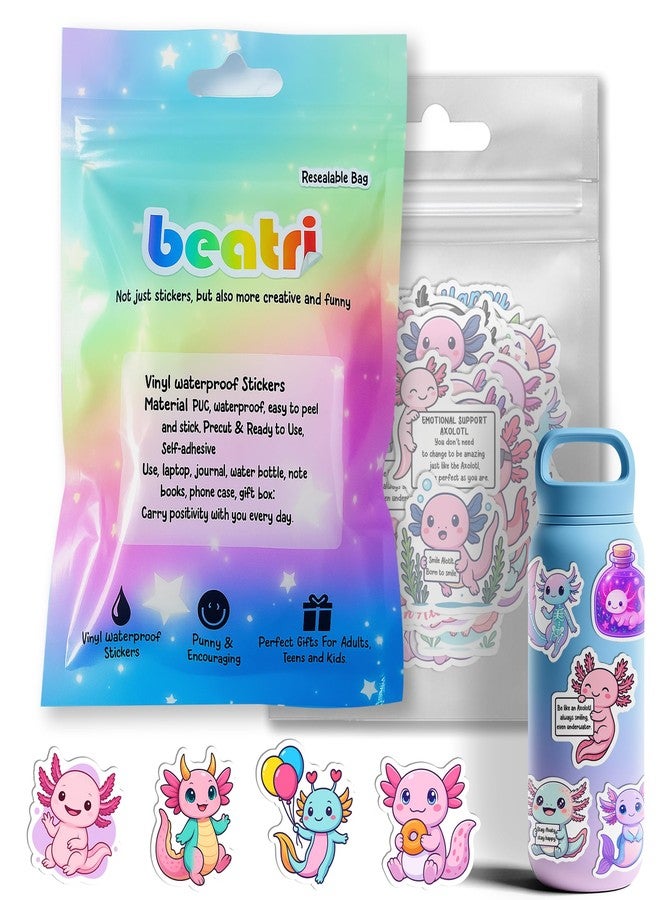 BEATRI Axolotl Stickers Waterproof Vinyl 50Pcs Self Affirmation Positive Axolotl Decor & Party Favors for Laptop, Water Bottle, Skateboard & Travel Gear | Non-Repeating Decals, High-Definition Print - Image 1